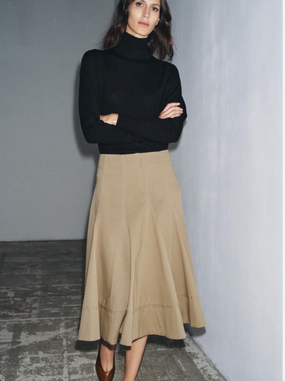 Zara NWT khaki midi skirt 9094/538